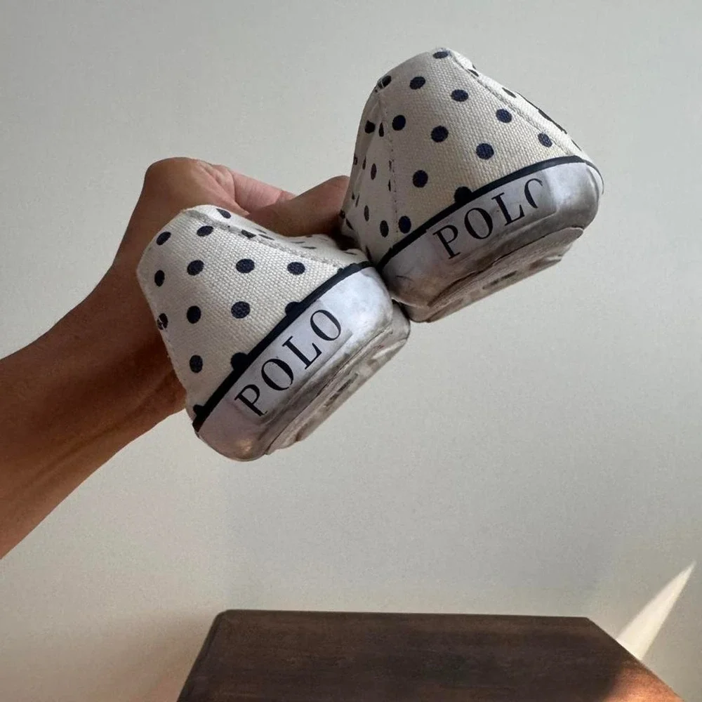 Polo Ralph Lauren Polka Dot Sneaker Navy Blue Cream Cotton Canvas Lace Up